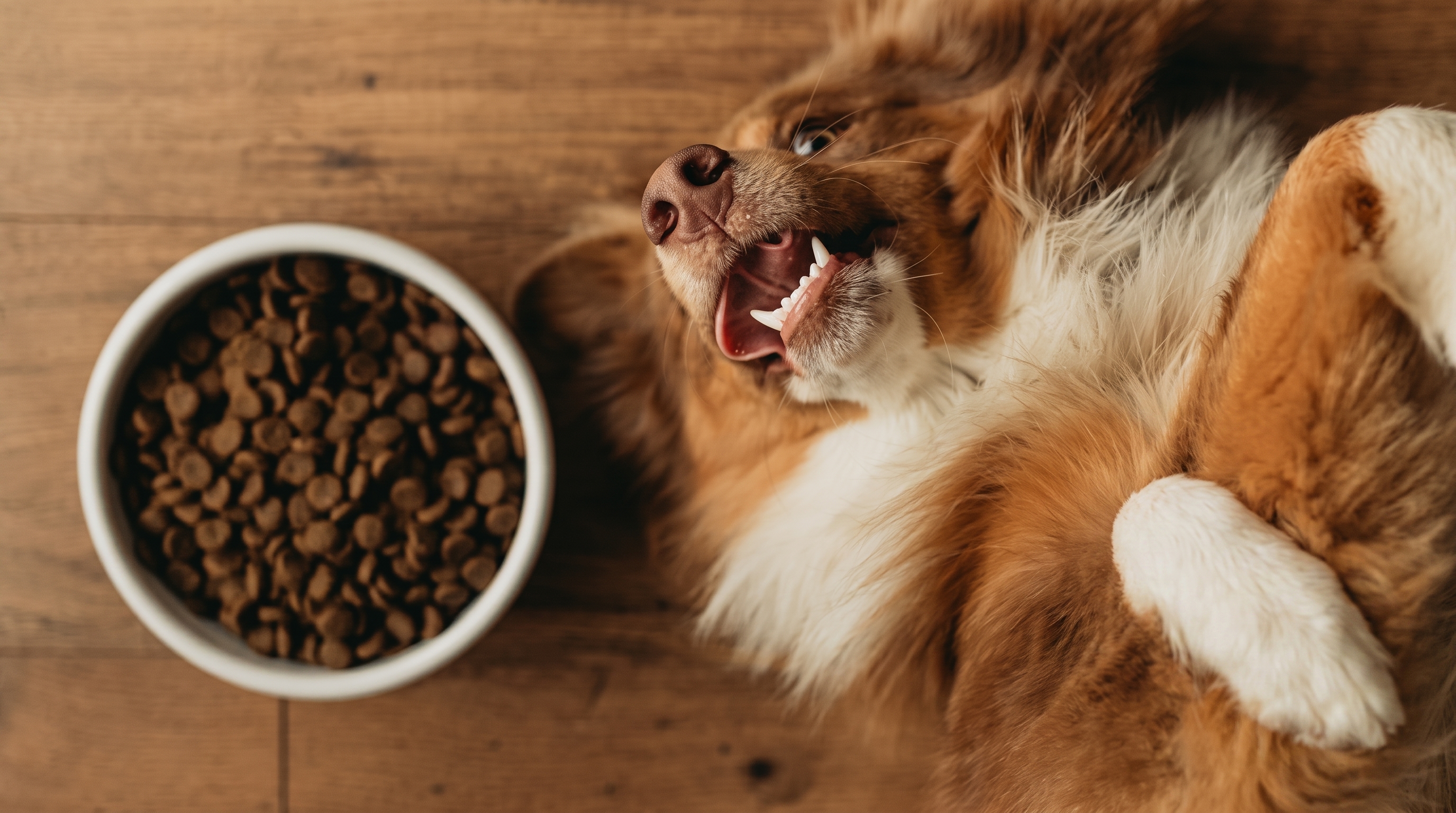Perro junto a su plato de alimento